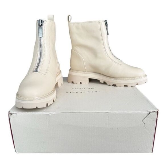Gianni Bini Shoes - Gianni Bini x Nastia Liukin Bowery Ivory Leather Lug Sole Front Zip Boots 8.5